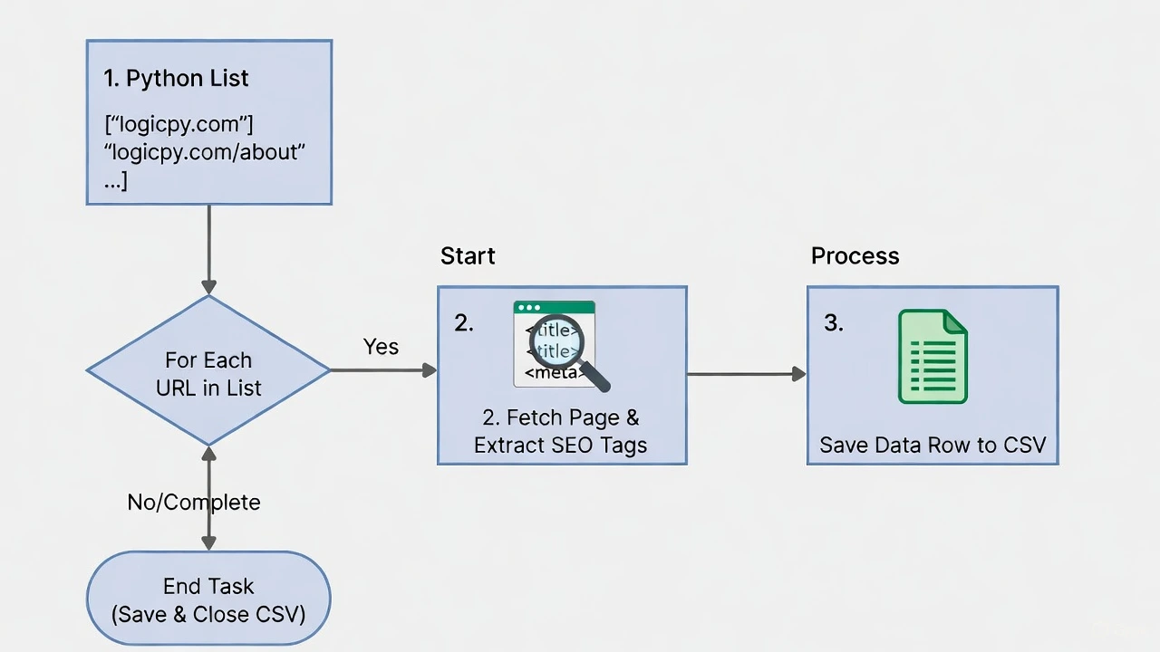 Diagram Python SEO Crawler Logic Flow